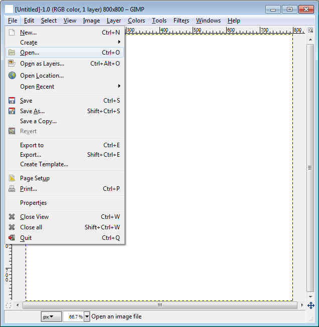 Gimp - Open file menu.