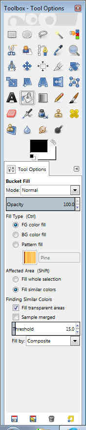 GIMP - Toolbox tool options fill
