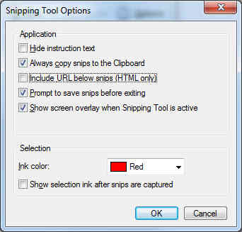 Snipping Tool options.
